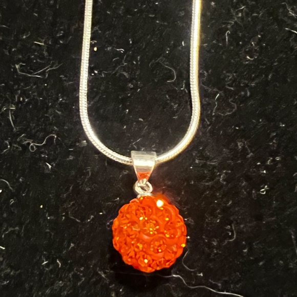 Lot of 2 Sterling Silver 925 Crystal Ball Pendant Necklaces - Orange/white - Picture 4 of 9